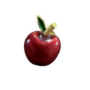 Vintage Red Apple Brooch (Enamel on gold tone metal) - Jomaz